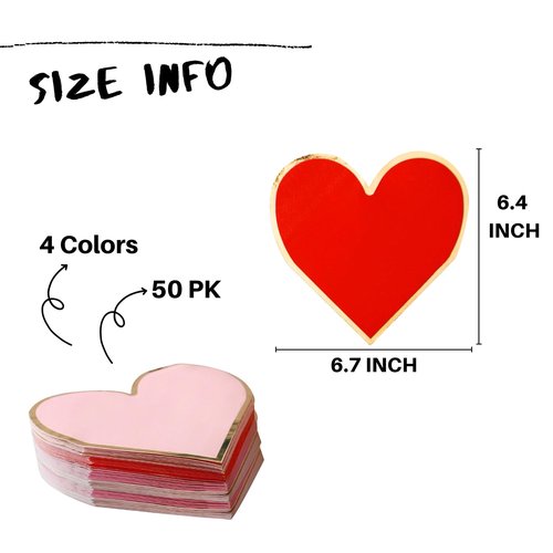 Heart Napkins - 48 PK - Bulk Heart Shaped Napkins Disposable for Valentine's Day Decorations Valentine Cocktail Napkins Paper Valentines Day Party Supplies for Kids Classroom Office Décor Gifts
