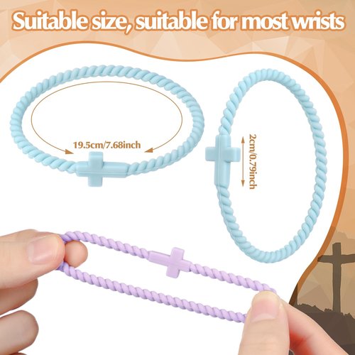 Soaoo 24 Pcs Silicone Cross Bracelet Jesus Bracelets Braided Stackable Rubber Wristband Silicone Religious Jewelry Gift for Women