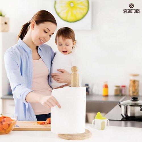 SPESHSTONES Marble Paper Towel Holder 12.5 Inch Travertine Paper Towels Organizer for Kitchen Countertop Storage, Stone Freestanding Toilet Paper Roll Stand for Bathroom Decor
