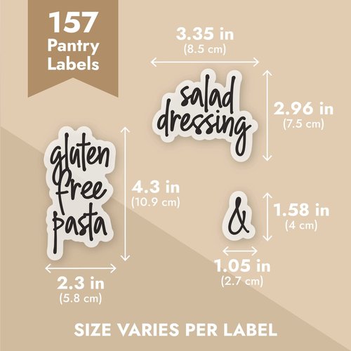 Talented Kitchen Pantry Labels for Food Containers - 157-Piece, Black Script Vinyl - Jar & Bin Labels & Food Storage Organization Stickers