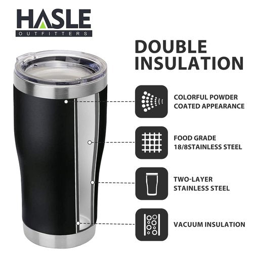 HASLE OUTFITTERS 20 oz Tumbler Bulk, Stainless Steel Tumblers with Lid, Vacuum Insulated Tumbler, Double Wall Tumbler Cup, coffee mugs, Black, 6 Pack
