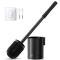 HAMITOR Black Toilet Bowl Brush: Metal Rustproof Bathroom Cleaning Accessories Set with Hidden Holder for Renters - Wall-Mounted Family Compact Toilet Cleaner Kits for Apartment RV Small Space