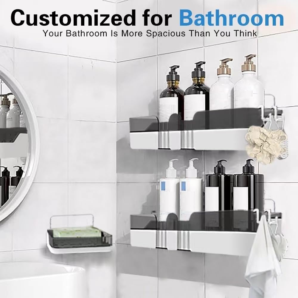 Skiennix 2-Pack Shower Caddy - Separable Organizer with Soap Dish & Hooks | No-Drill Double Layer Shelf (Black)