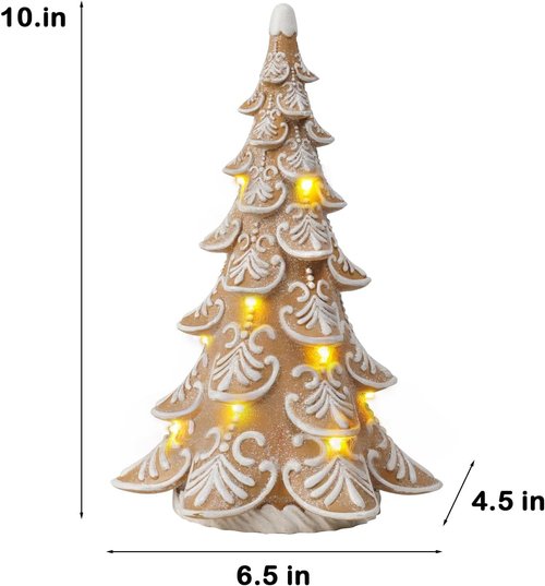 Cynkeyee Gingerbread Christmas Tree Decorations - Indoor Xmas Lights & Centerpiece, 6.5x4.5x10 Inch