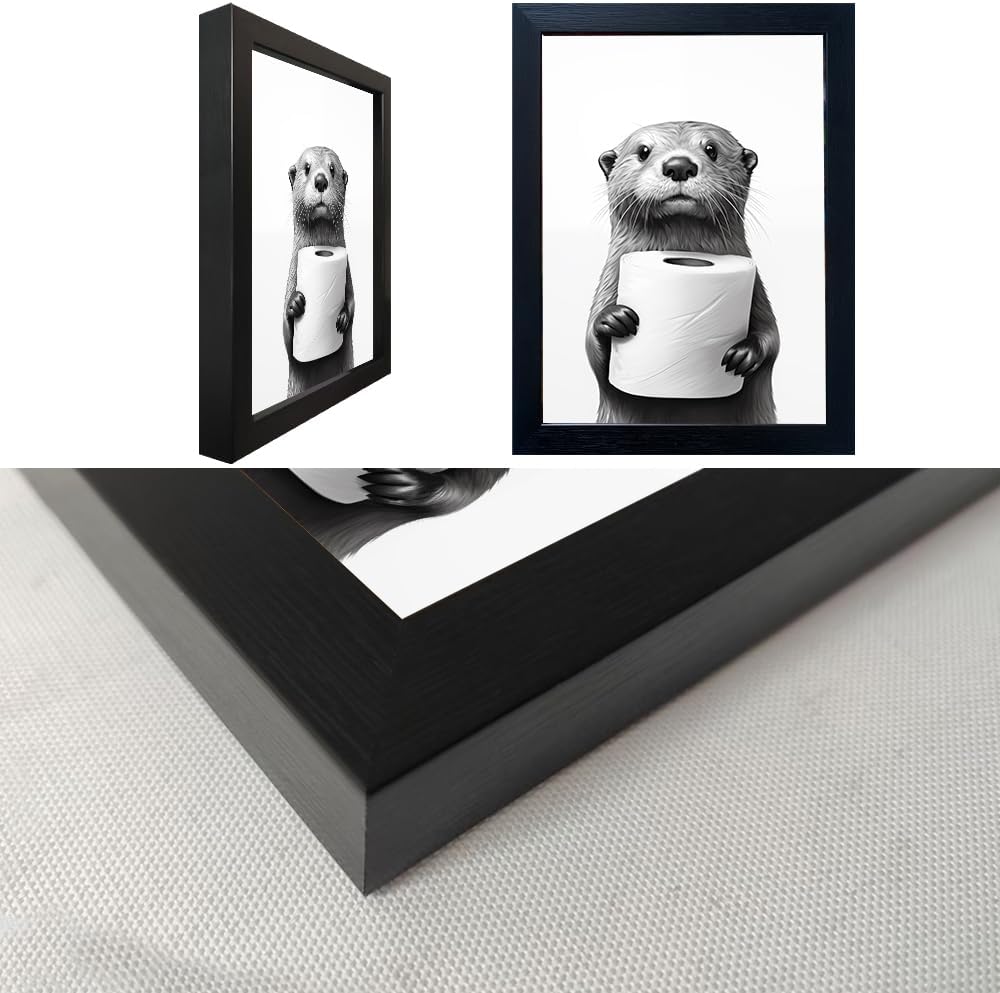 Raccoon Art | Funny Black and White Bathroom Wall Decor | Framed Animal Painting