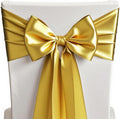 Skiennix Wedding Satin Gold Chair Sashes - 50 Pack Fitted Ribbons for Parties & Events | 7x108 Inches