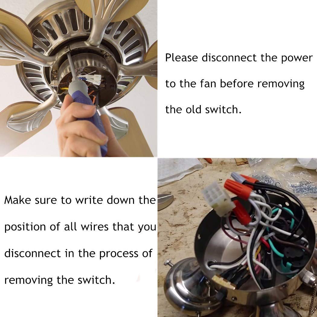 ZE-228s 2 Speed 3 Wire Ceiling Fan Switch Pull Chain Switch Lamps Replacement Parts Ceiling Fan Accessories(Nickel Chain)