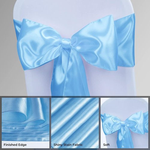 Babenest Satin Chair Sashes - Upgraded 30 Pcs Chair Ribbons & Bows for Weddings & Events | Baby Blue