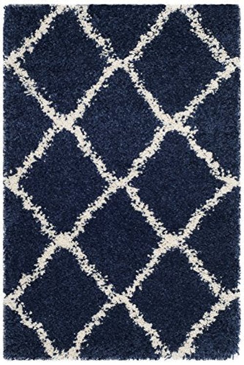 SAFAVIEH Hudson Shag Collection Accent Rug - 2' x 3', Navy & Ivory, Trellis Design, Non-Shedding & Easy Care, 2-inch Thick Ideal for High Traffic Areas in Entryway, Living Room, Bedroom (SGH283C)