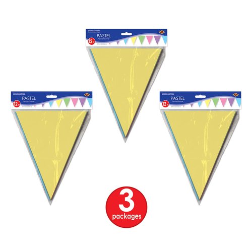 Beistle 3 Piece Pastel All Weather Plastic Pennant Banners, Multicolored