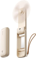 Aecooly Slim Portable Fan - USB Rechargeable Handheld Fan with Mirror | 24H Max Cooling - Beige