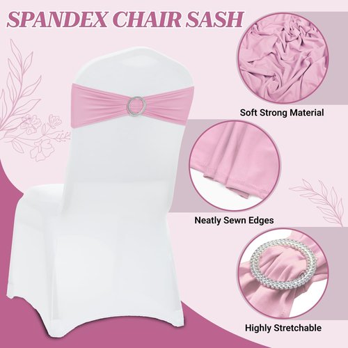 MDS Premium Spandex Chair Sashes - Universal Stretch Covers with Buckle Slider | Pack of 25 - Blush Pink