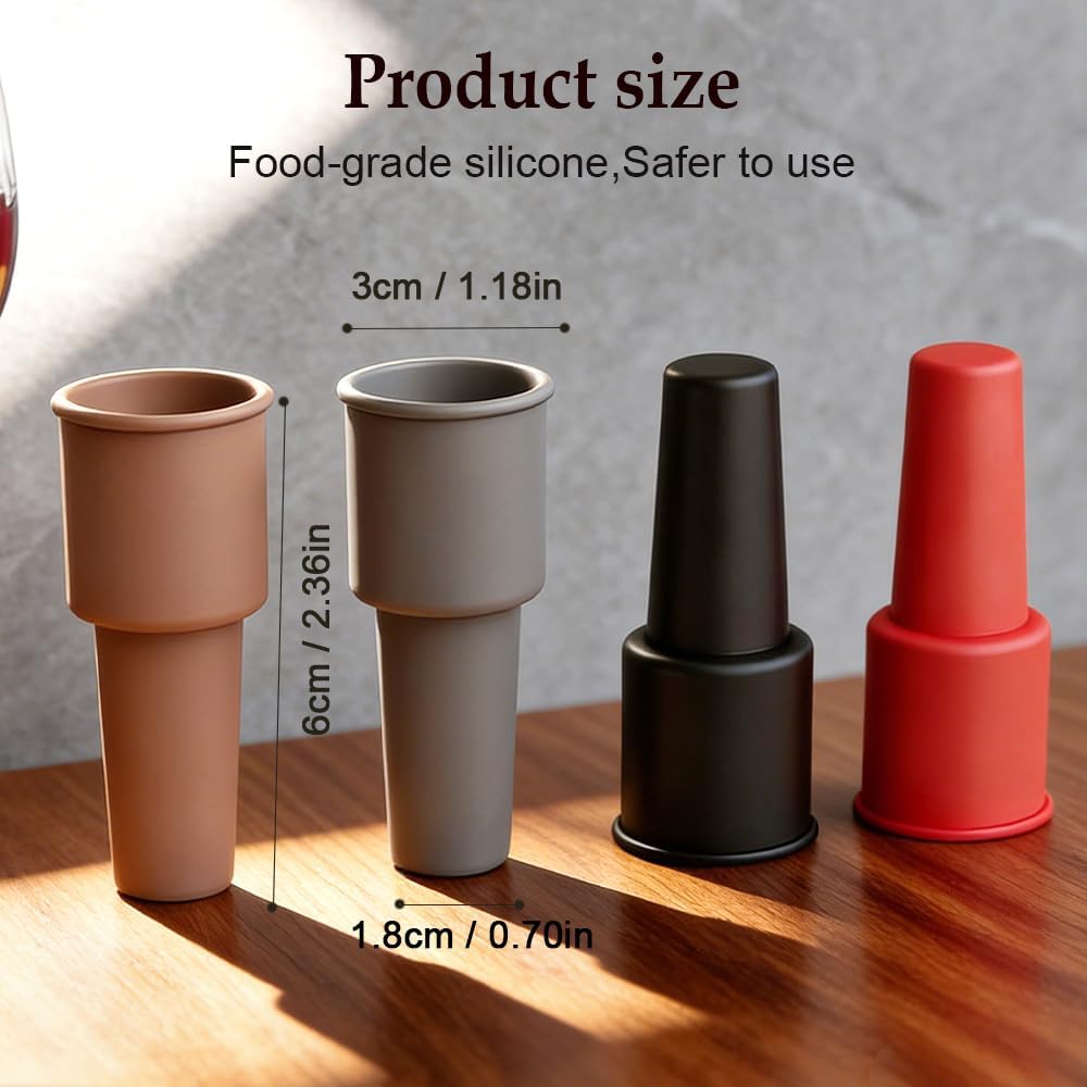 Silicone Wine Stopper for Wine Bottles, 2025 New Wine Stoppers for Wine Bottles, Seal Bottle Cover for Beer Champagne, Glass Bottle Sealer Covers Wine Stoppers for Home Use (4, No Handle)