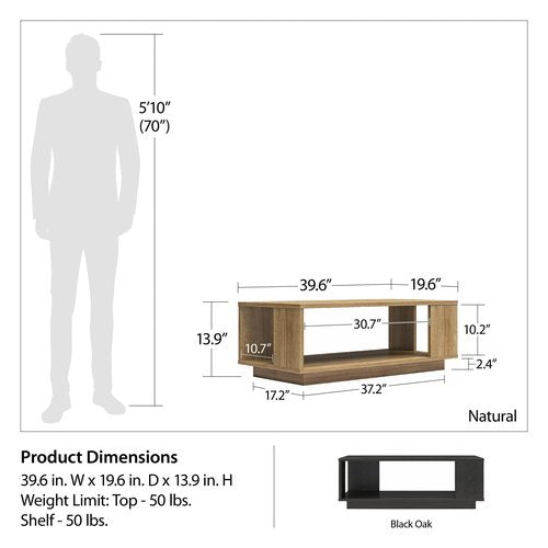 Ameriwood Home Knowle Contemporary Coffee Table, Black Oak, Minimal Design, Eco-Friendly, MDF/Engineered Wood