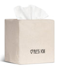 Livelab Tissue Box Cover Square, Chic Canvas Tissue Box Holder with Embroidery Text Decor, Stylish Tissue Case Facial Paper Cube Cover for Your Home, Officce and Bathroom | Ivory