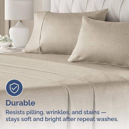King Pillow Cases Set of 4 - Ultra Soft Hotel Quality Covers | Wrinkle-Free & Fade Resistant - Heathered Beige