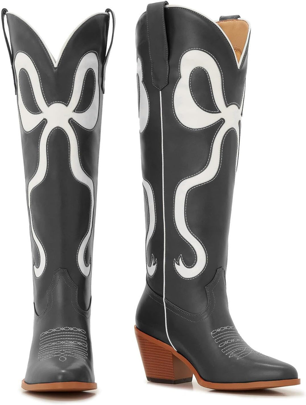 Skiennix Cowgirl Knee-High Boots - Stylish Pink Cowboy Boots for Women