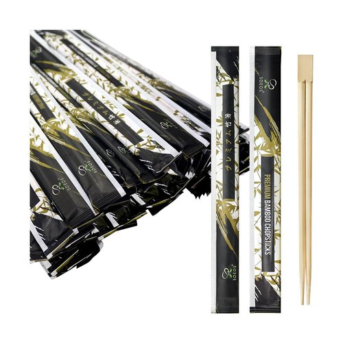Soeos 100 Disposable Chopsticks Bulk - Natural Wooden Chopsticks & Bamboo Chopstick for Sushi, Takeout, Party - Splinter-Free, Individually Wrapped Single-Use Chopstick (Approx.100 Pairs)