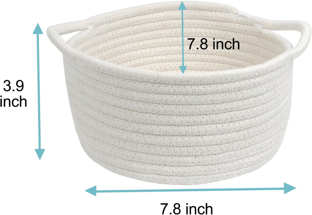 Woven Basket by [Brand Name] - Cute White Storage Solution with Handle | Small Cotton Rope Bin for Nursery