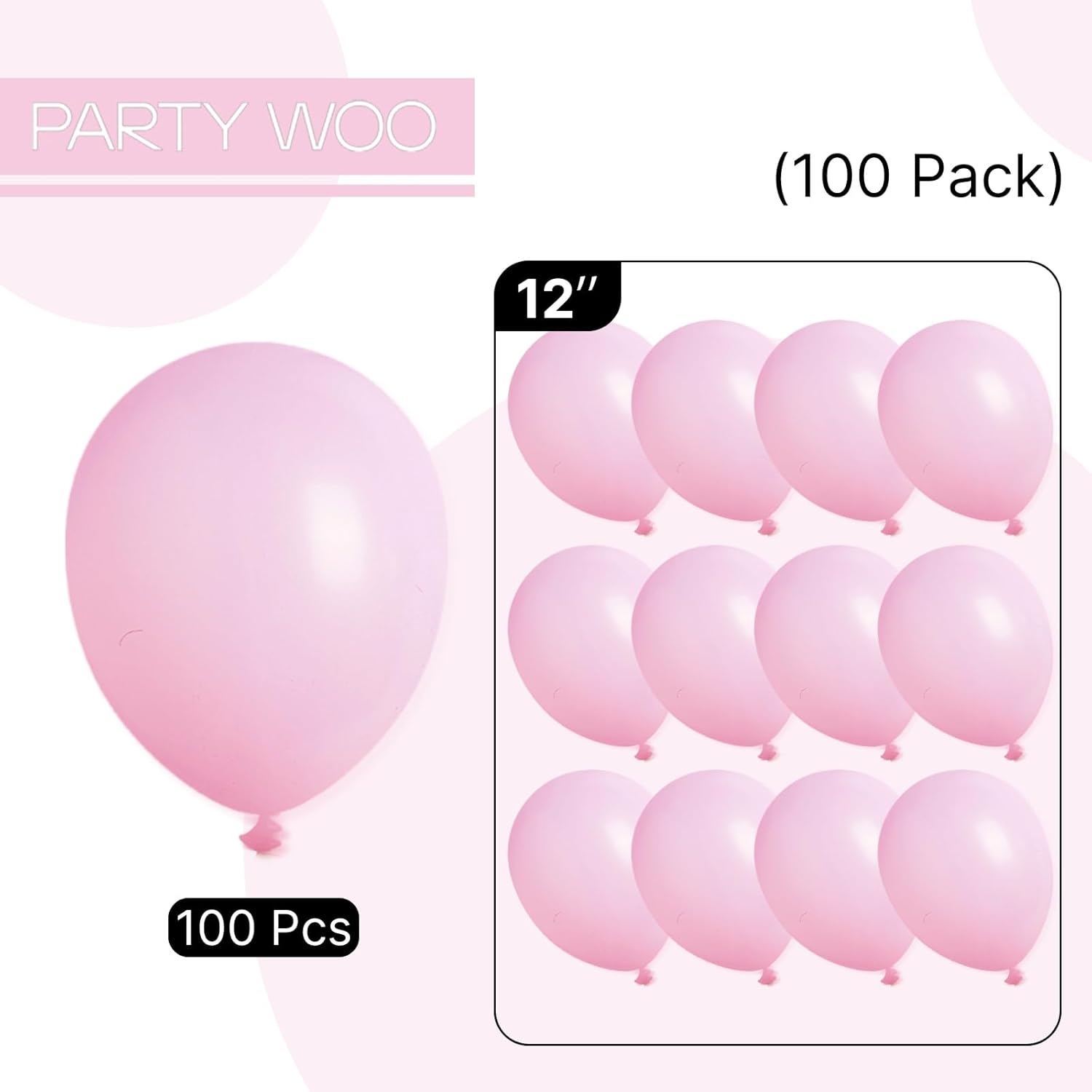 PartyWoo Pink Balloons - 100 Pcs 12 Inch Latex Helium Balloons for Baby Showers & Parties