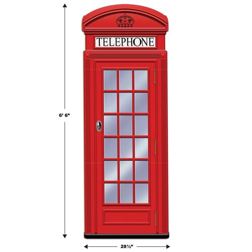 Beistle 6' 6" x 28.5" Corrugated Cardboard Life Size Red Phone Booth Stand-Up With Easel For London Theme British Party Photo Prop