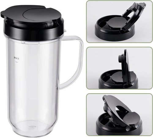 Magic Bullet 22oz Tall Mug Cups - 4-Piece Set with Flip-Top To-Go Lids for MB1001 Blender