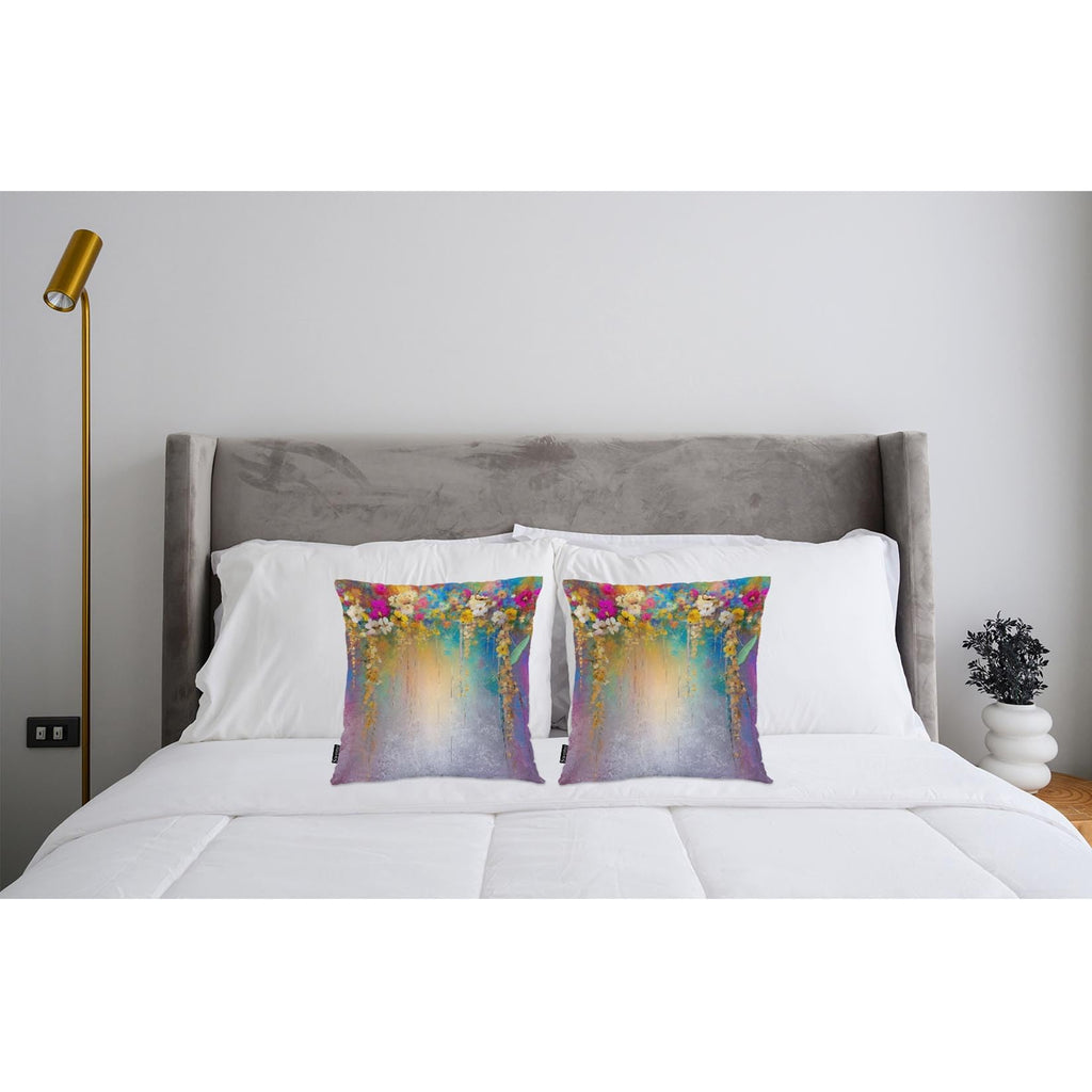 Swono Set of 2 Decorative Throw Pillow Covers Ivy Flowers, Abstract Blossom Floral Farmhouse Pillowcases Accent Pillow Cushion Cover for Couch Sofa Bed Office Armchair 18 X 18 Inch, Rainbow Purple