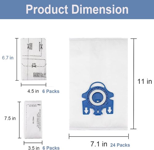 Miele 3D AirClean Vacuum Bags - 24 Pack with Motor Protection & Cleaning Brush | Compatible with Classic C1, C2, C3, S2, S5, S8 Series