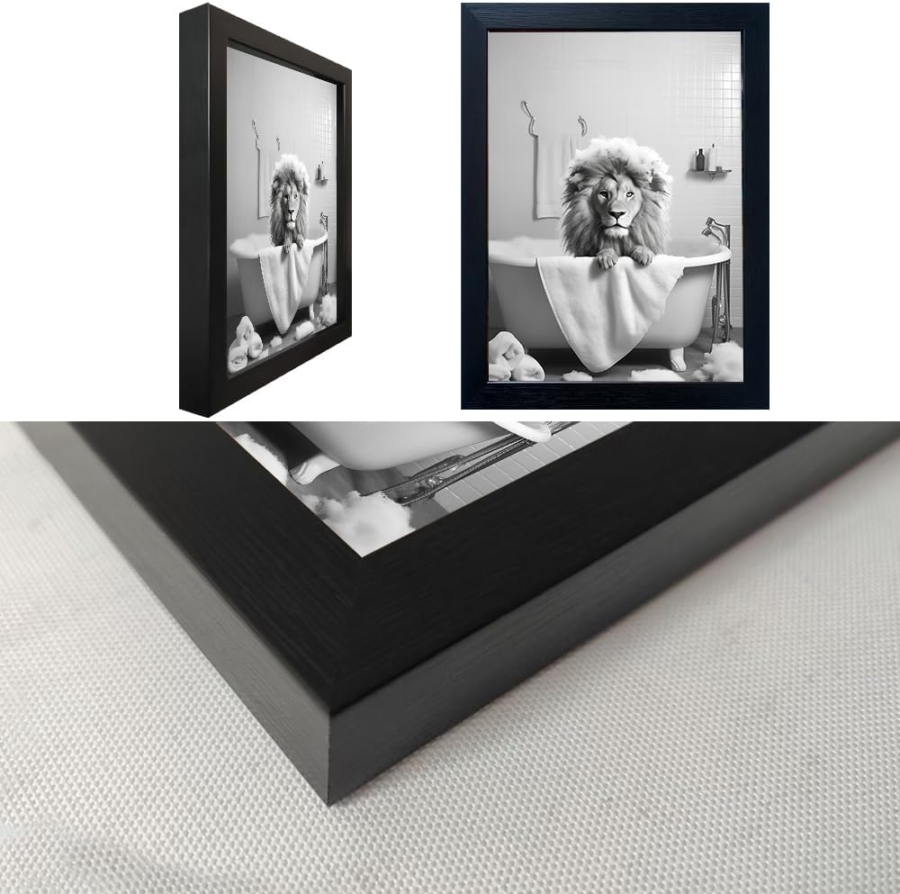 Regine Switzerland Lion Canvas Wall Art - Funny Black and White Animal Print for Bathroom Decor