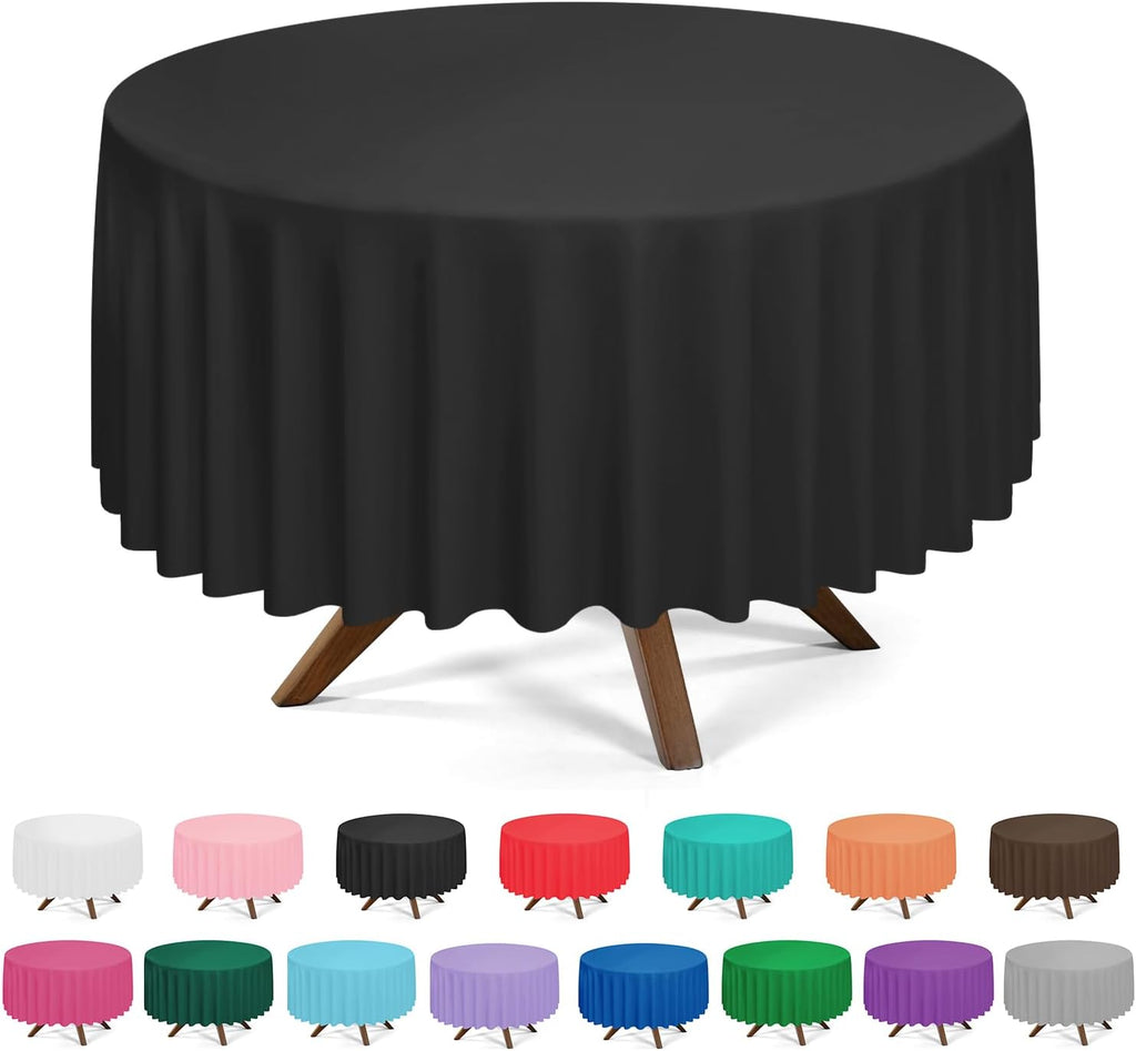 Regine Switzerland Disposable Round Tablecloth - 84 Inch Black Plastic Cover for Parties | 3 Pack