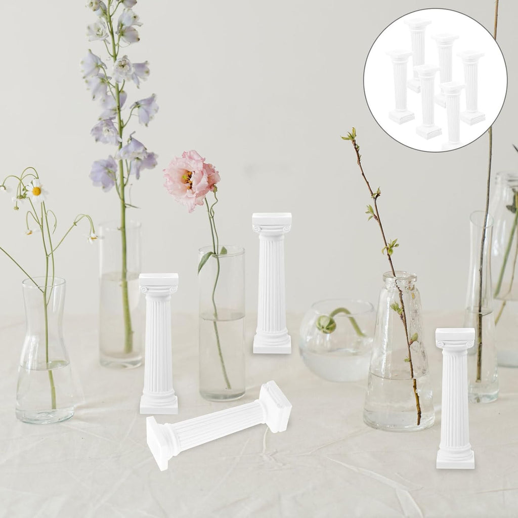 VICASKY Roman Pillar Statues - 6 Pcs Greek Column Decor for Weddings & Photography | White Miniature Columns 4.92 Inch