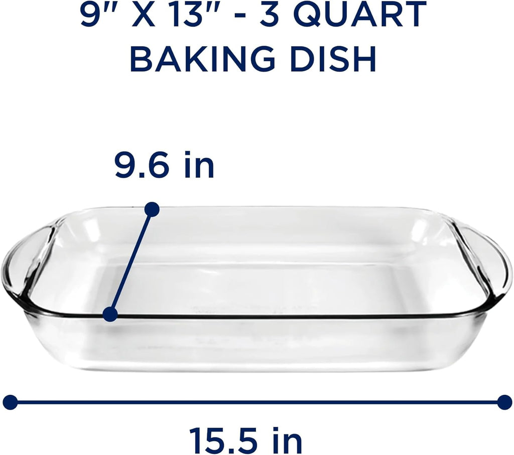 Pyrex Glass 9x13 Baking Dish - 3 Quart Oblong Ovenproof Casserole Pan for Lasagna & Brownies