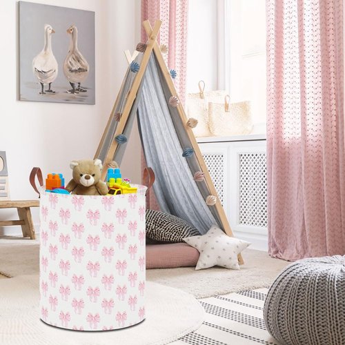 HKEC 19.7" Laundry Basket,Dirty Clothes Hamper,Waterproof Storage Bin,Room Decor,Gift Baskets,Nursery Hamper(Shimmer Bowknot)