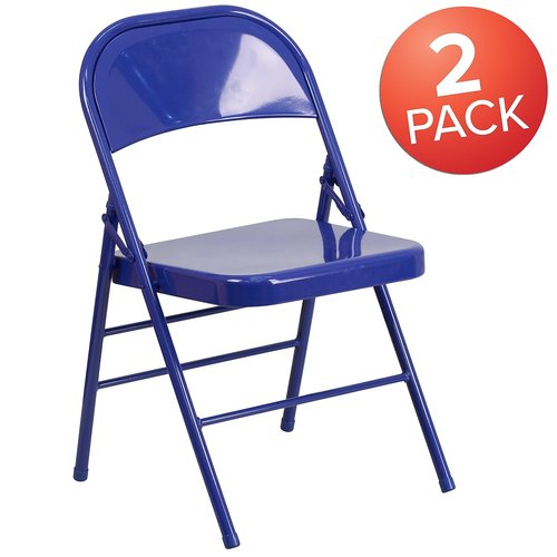 Flash Furniture 2 Pack HERCULES COLORBURST Series Cobalt Blue Triple Braced & Double Hinged Metal Folding Chair