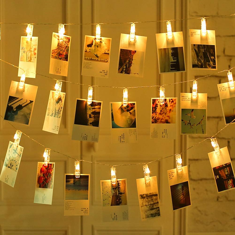 Skiennix Photo Clips String Lights - 20 LED Warm White Fairy Lights, 9.8Ft for Dorm & Party Décor