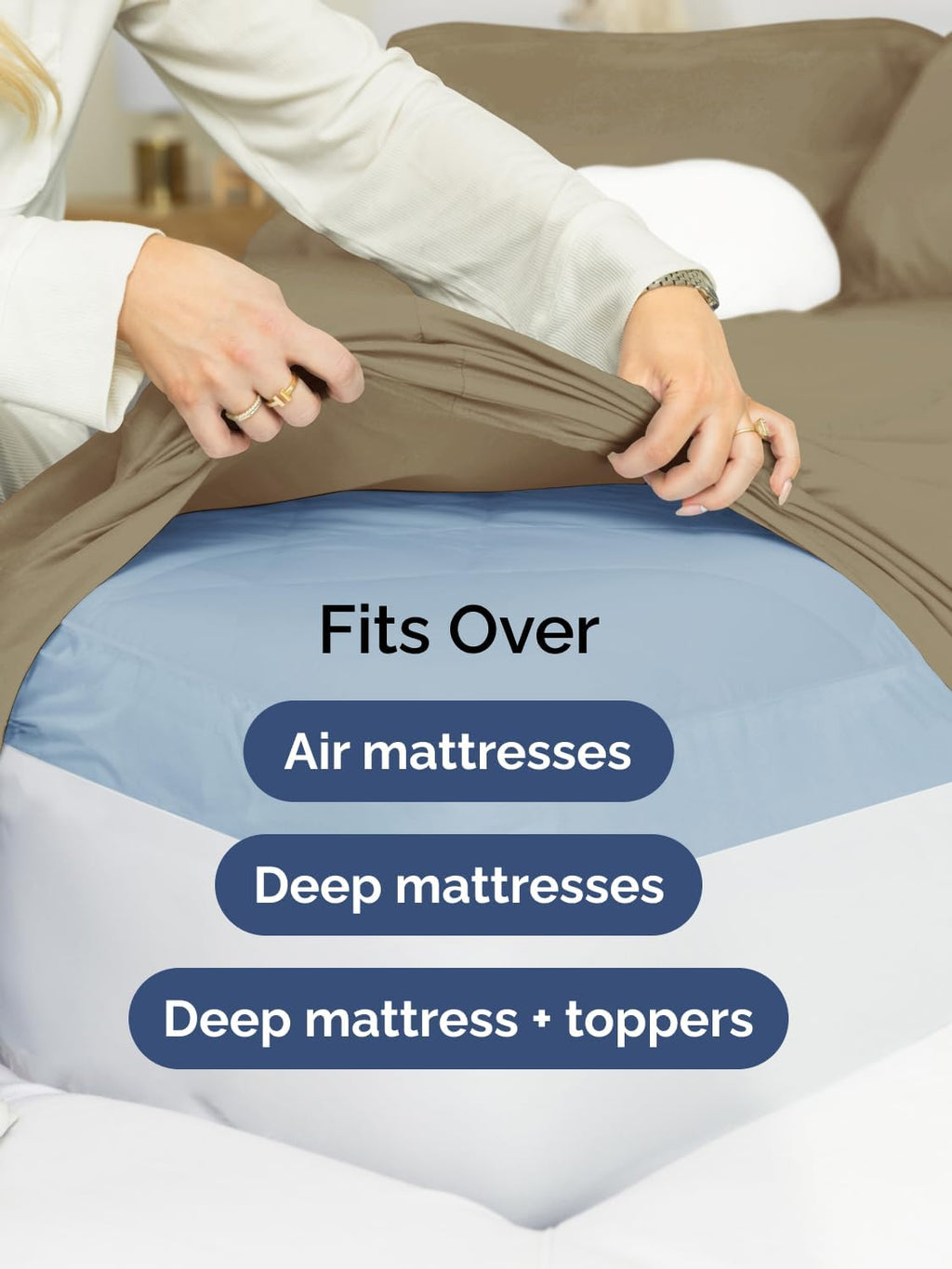 Skiennix Extra Deep Full Sheet Set - 6 Piece Breathable Cooling Bedding - Soft Wrinkle-Free Khaki