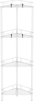 HuggieGems Corner Shower Caddy Organizer - 4 Tier Floor Standing Shelf with Hooks | White Bathroom Storage