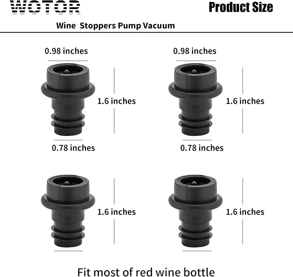 WOTOR Wine Stoppers Vacuum, Wine Saver, Wine Pump Vacuum Stoppers, Wine Preserver, Reusable Bottle Sealer Keeps Wine Fresh (Black, 24 Pieces)