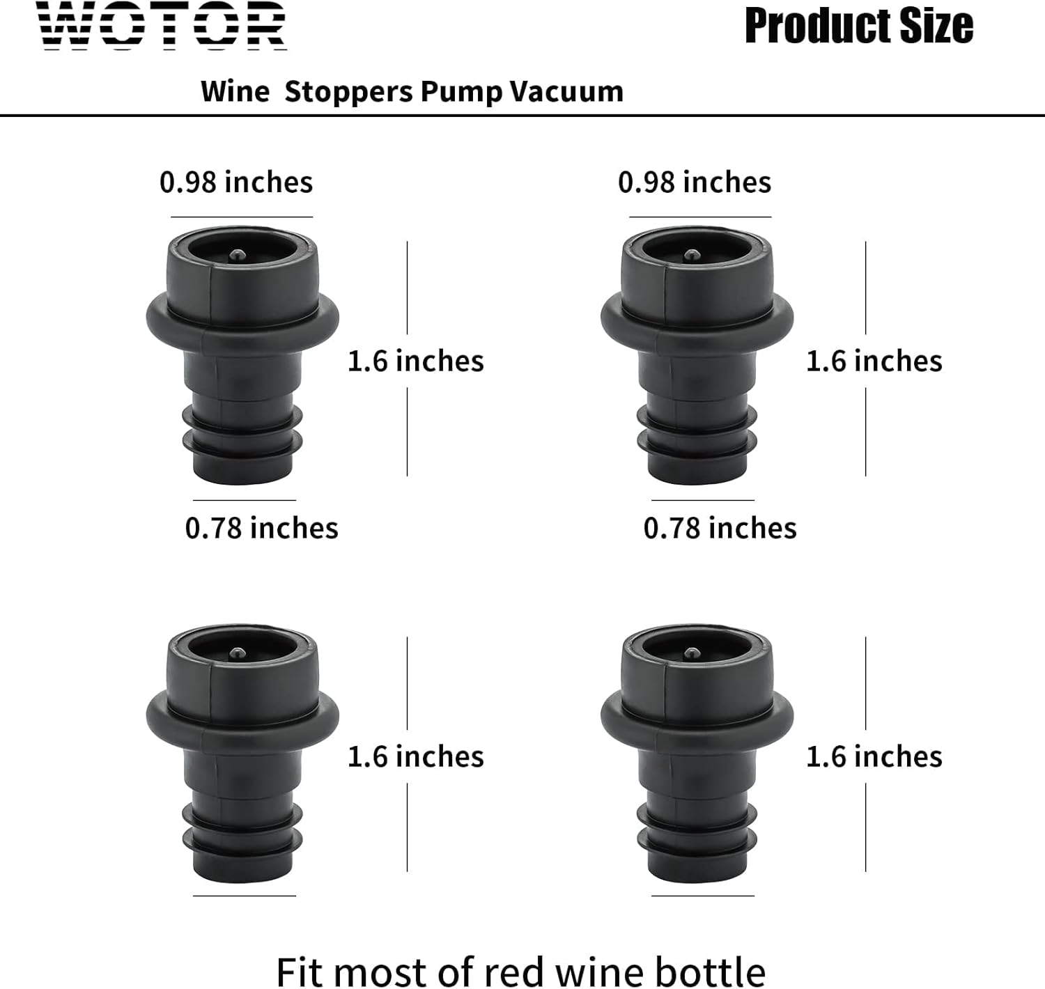 WOTOR Wine Stoppers Vacuum, Wine Saver, Wine Pump Vacuum Stoppers, Wine Preserver, Reusable Bottle Sealer Keeps Wine Fresh (Black, 24 Pieces)