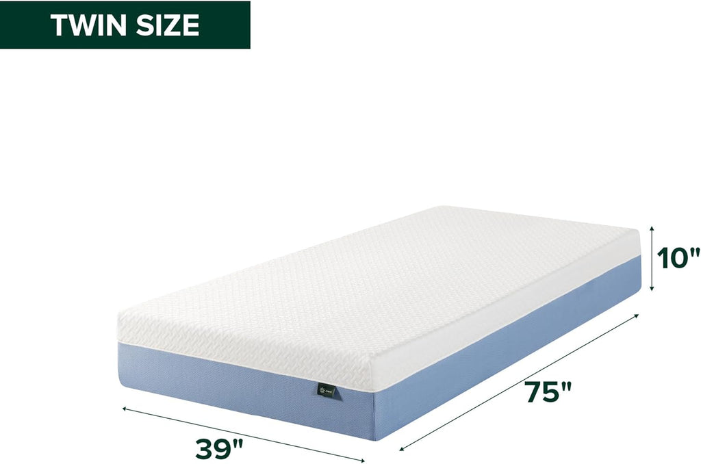 Zinus 10 Inch Twin Memory Foam Mattress - Cooling Comfort, Medium Feel, Fiberglass Free, Safe Materials