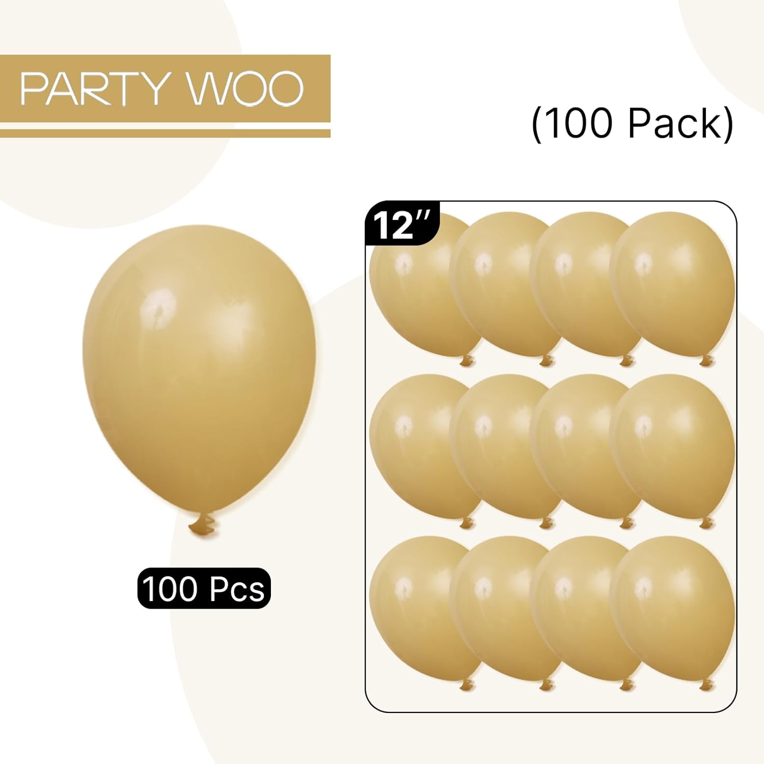 PartyWoo Tan Balloons - 100 Pcs 12 Inch Light Brown Latex Balloons for Weddings & Events