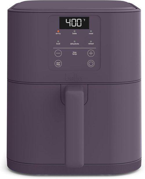 Bella 6 Qt Slim Air Fryer - EverGood™ Ceramic Nonstick Coating, Adjustable Temp, 60 Min Auto Shutoff | Plum
