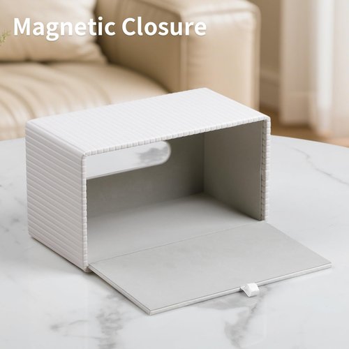 MEIBOOCH Extra Large Tissue Box Cover for Standard Size 180 to 230 Count Box of Tissues, PU Leather Rectangle Tissue Holder with Magnetic Closure (Ivory)