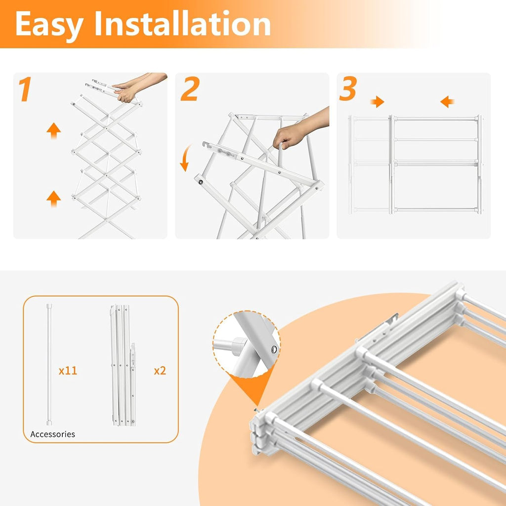 Skiennix 3-Tier Clothes Drying Rack - Foldable Indoor & Outdoor Laundry Solution | Space-Saving Design, Pure White