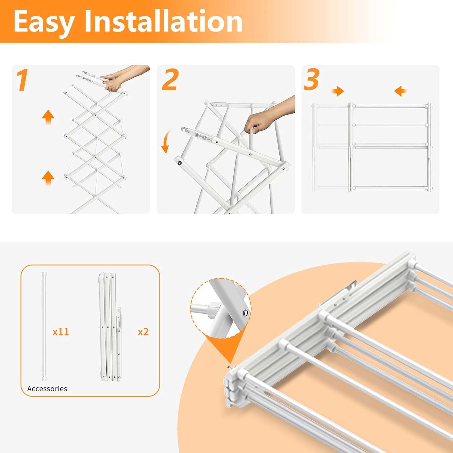 Skiennix 3-Tier Clothes Drying Rack - Foldable Indoor & Outdoor Laundry Solution | Space-Saving Design, Pure White