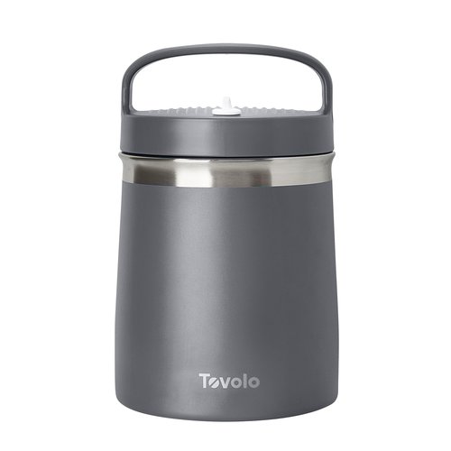 Tovolo Insulated Food Container 2 Quart Food Traveler Thermos for Hot Food and Cold Food Stainless Steel Double Wall Vacuum Insulated Spill Proof Airtight Lid Dishwasher Safe BPA Free Charcoal Gray