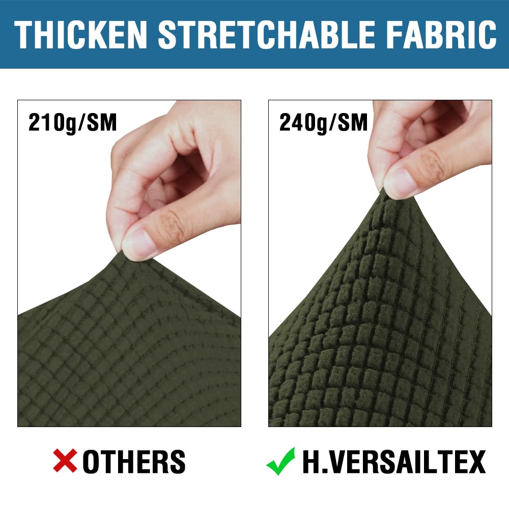 H.VERSAILTEX 4 Piece Stretch Sofa Covers for 3 Cushion Couch Covers for Living Room Furniture (Base Cover Plus 3 Seat Cushion Covers) Upgraded Thicker Jacquard Fabric (Sofa, Olive)