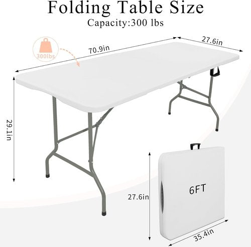 Folding Tables Set of 2 - Lightweight Rectangular Portable Plastic with Steel Legs | 5.85FT White for Events & Picnics