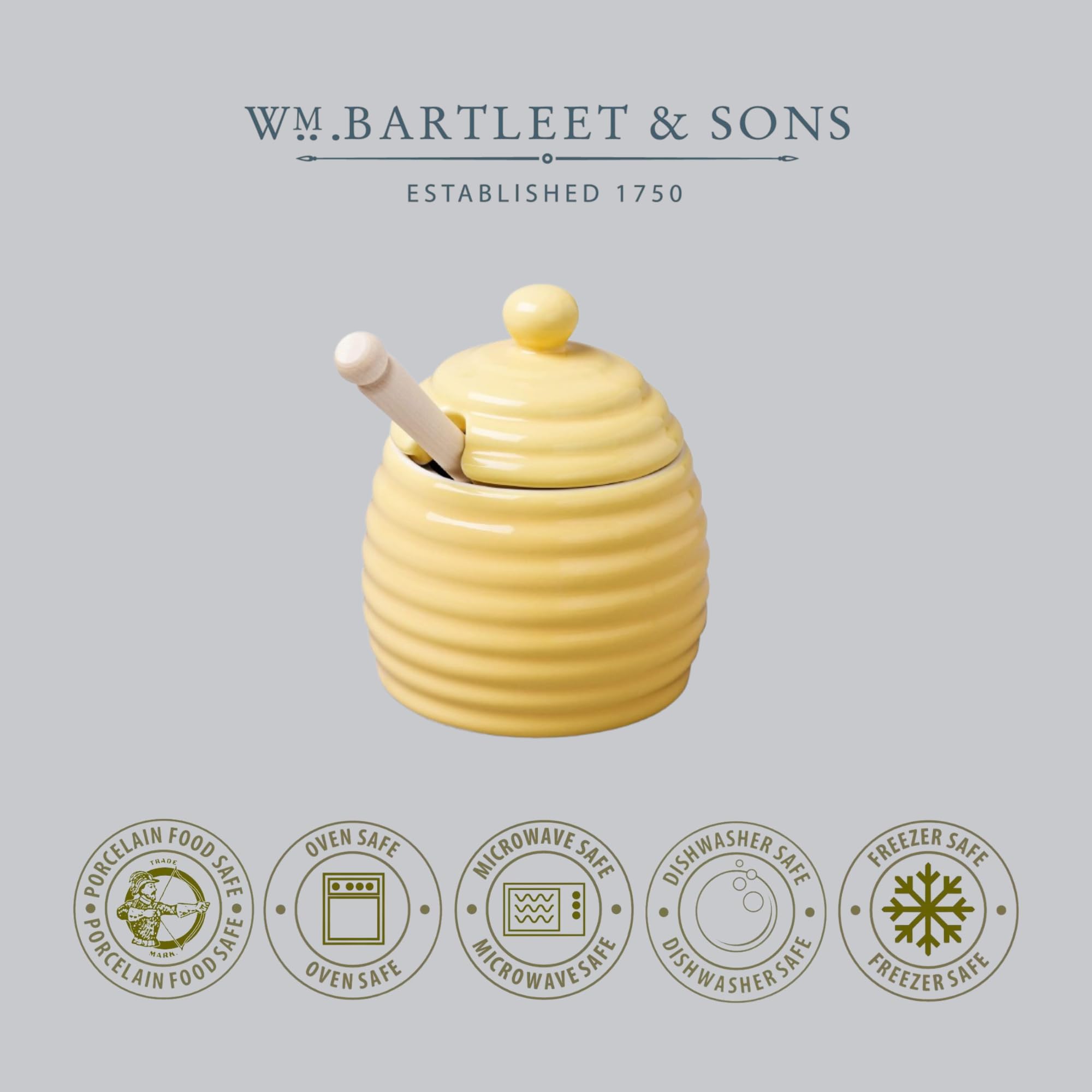 WM Bartleet & Sons 1750 Traditional Porcelain Honey Pot with Beech Wood Dipper 11cm – Yellow