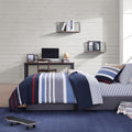 Nautica - Twin Comforter Set, Reversible Cotton Bedding with Matching Sham, Medium Weight for Year Round Use, Oeko-Tex Certified, Dorm Essentials (Bradford Navy/Khaki)